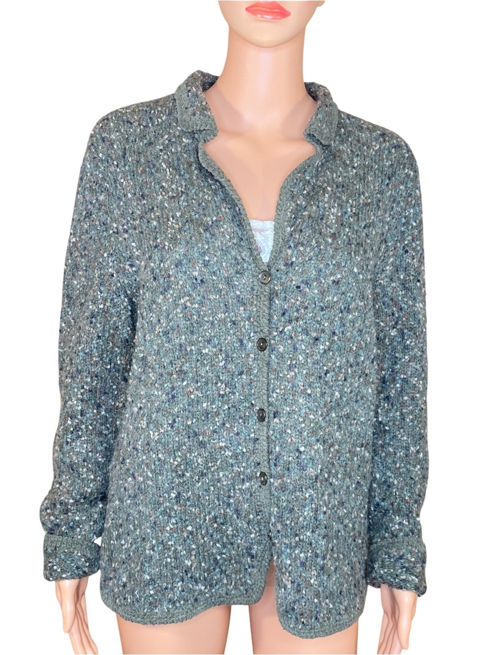Christopher & Banks Granpa Cardigan Sweater Hand Crocheted Button Down Size Med